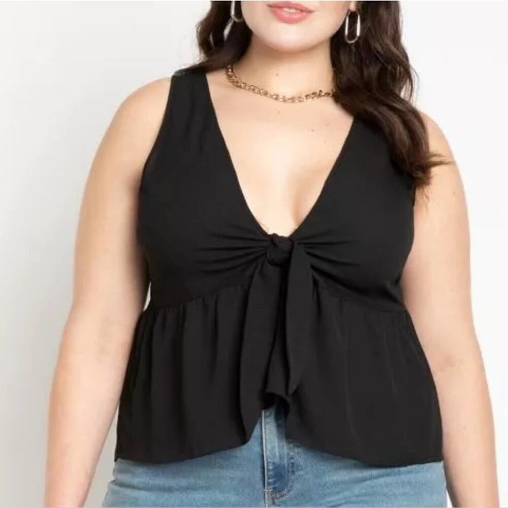 NEW Eloquii size 22 black peplum sleeveless blouse, v-neck with a bow